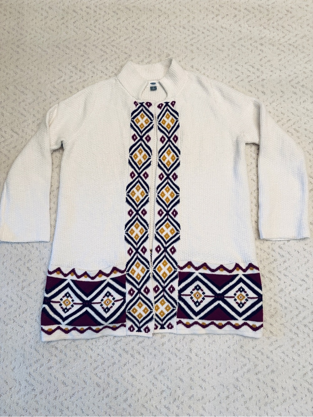 Old Navy Long Open Front Knit Southwestern Cardigan Sweater Size Large Pockets